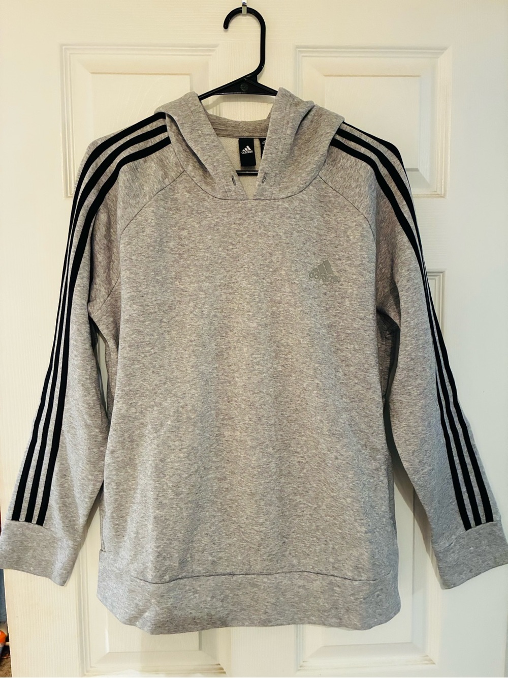Adidas Essentials 3-Stripes Vintage Hoodie Grey Black Stripes Youth L (16-18)